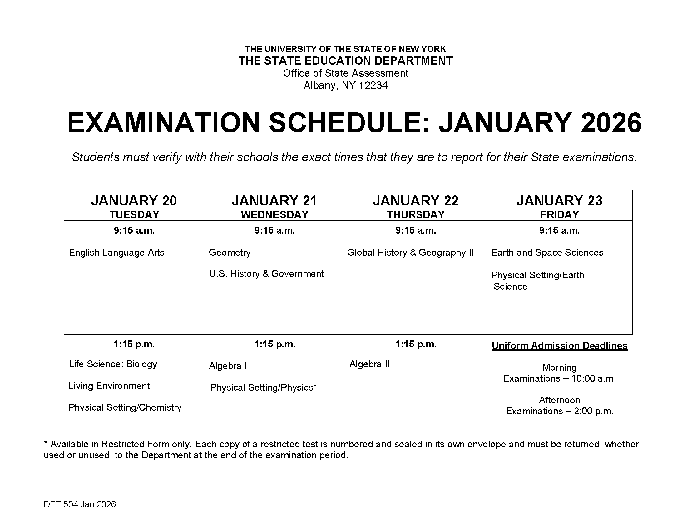 regents 20205 calendar